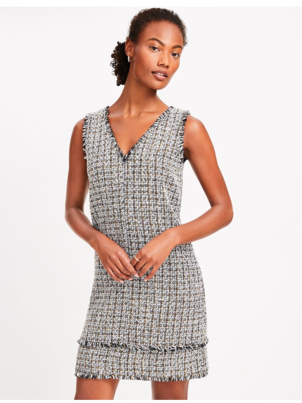 Ann Taylor LOFT Metallic Tweed Sleeveless V-Neck Shift Dress Preppy Navy 10 - Picture 1 of 10
